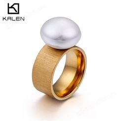 卡轮新款戒指 时尚简约10mm黑哑光单颗珍珠戒指 送闺蜜送女友 可定制戒指