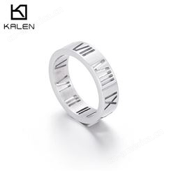 新款跨境饰品 钛钢戒指镂空罗马数字女式戒指 跨境电商饰品货源