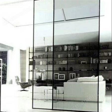 定制现代简约书房阳台推拉门 玻璃移门 铝合金黑色窄边框厨房门