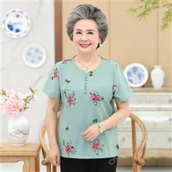 武汉老年阿姨服装奶奶短袖T恤汉正街60岁女士服装纯棉大码