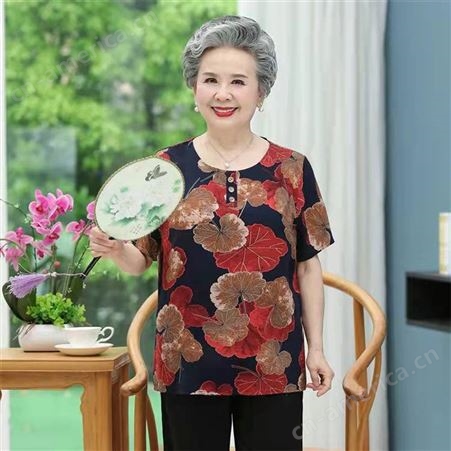 武汉老年阿姨服装奶奶短袖T恤汉正街60岁女士服装纯棉大码