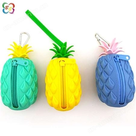 现模水果零钱包硅胶菠萝拉链包创意硅胶包