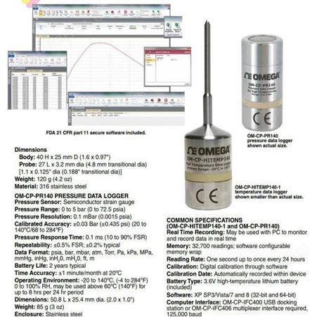 OM-CP-AVS140-6 高压灭菌器温度和压力数据记录仪 OMEGA欧米茄