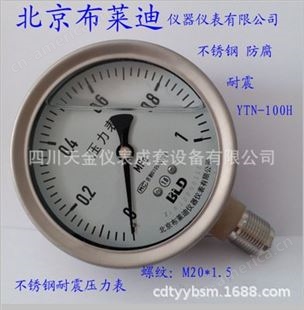 YTN100H北京布莱迪压力表YTN100H全不锈钢耐震压力表螺纹M20*1.5径向安装