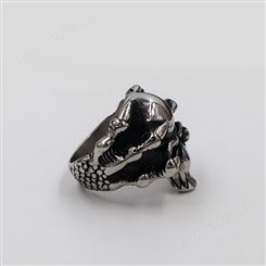 今泊二┃专业设计师品牌 欧美复古钛钢戒指 朋克个性骷髅头戒指