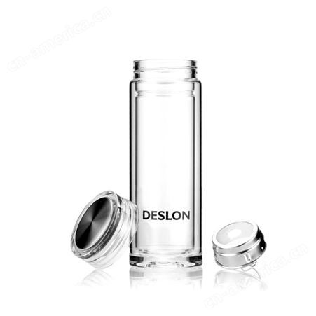 DESLON/德世朗 茗悦玻璃杯DMYB-360 简约安全卫生耐用 双层高硼硅玻璃隔热办公随手杯360mL 耐冷耐热防爆