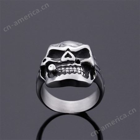亚马逊个性骷髅头食指指环 跨境饰品复古潮流男士钛钢戒指速卖通