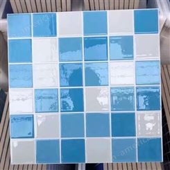 蓝色格子抛晶陶瓷砖 浴室游泳池瓷砖马赛克卫生间防滑耐磨地板砖