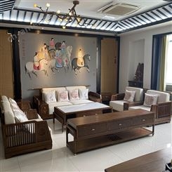 新中式实木白蜡木沙发桌椅组合 新中式轻奢客厅禅意原木色家具 可定做