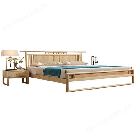 新中式白蜡木胡桃木实木床 现代简约主卧双人婚床1.8米1.5轻奢家具 可定做