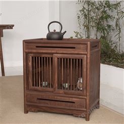 新中式茶水柜 烧水壶一体茶边柜 下置水桶储物实木白蜡木茶室 可定做